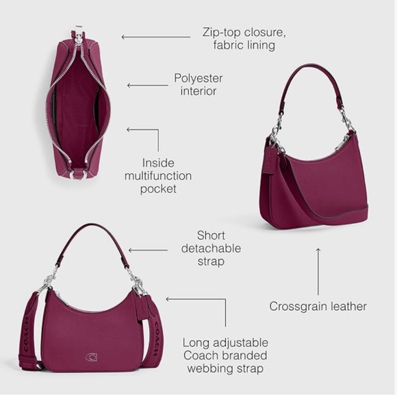 COACH Hobo Crossbody in Crossgrain, Deep Plum - Picture 3 of 9